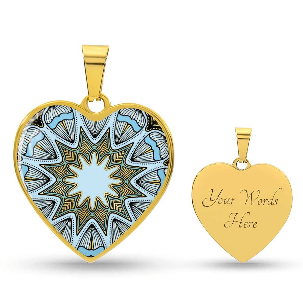 Graphic Heart Pendant + Necklace - Abstract Mandala
