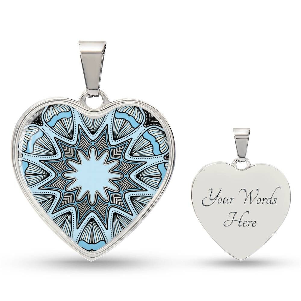 Graphic Heart Pendant + Necklace - Abstract Mandala