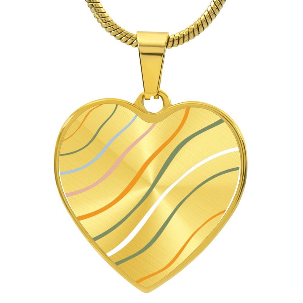 Graphic Heart Pendant + Necklace - Abstract Wavy Lines
