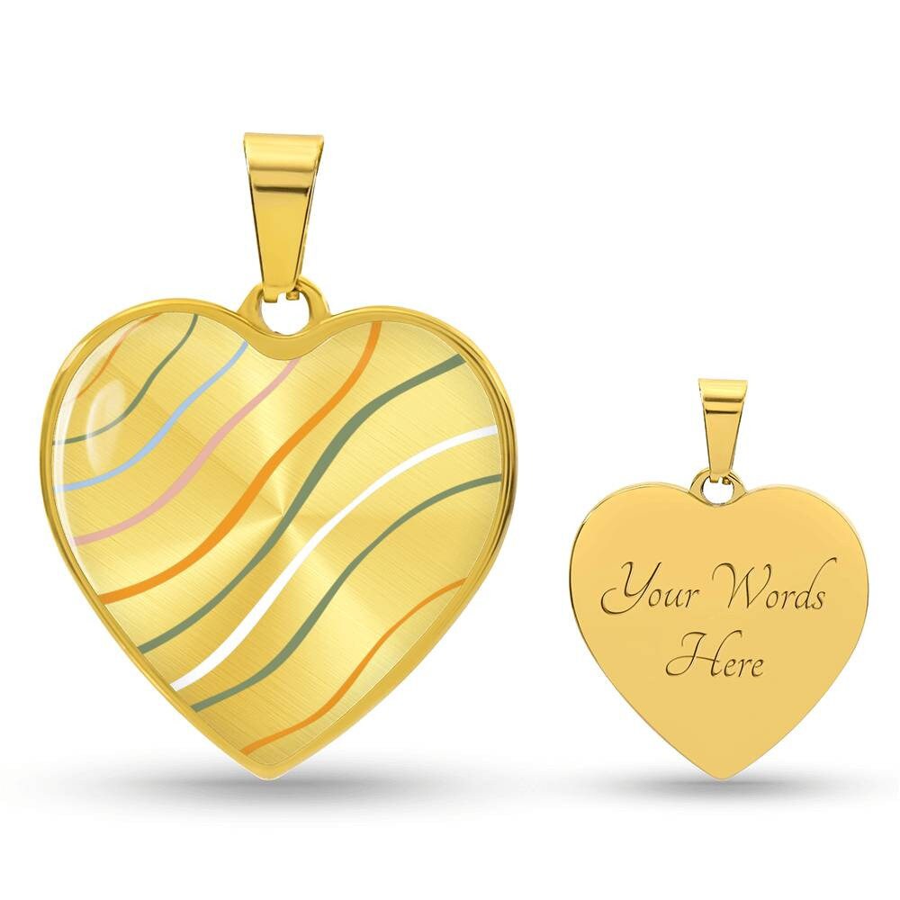 Graphic Heart Pendant + Necklace - Abstract Wavy Lines