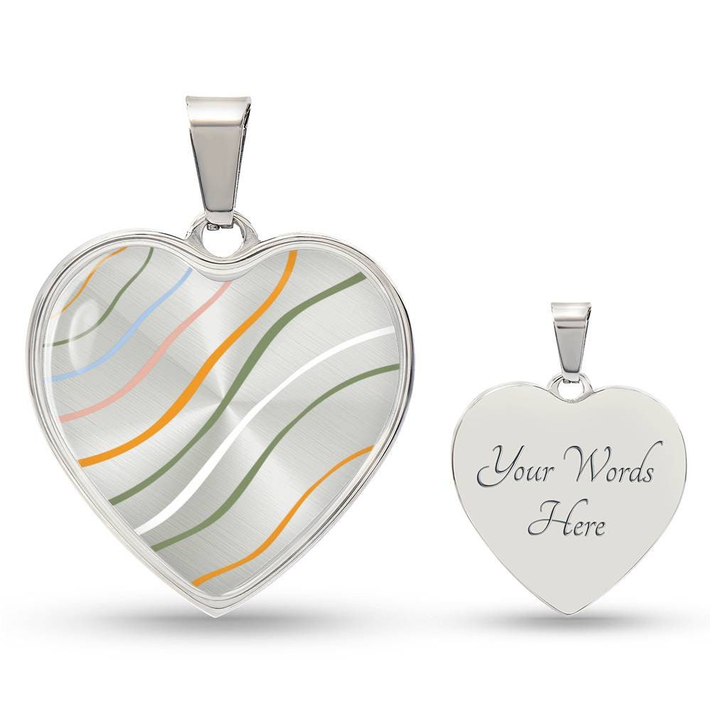 Graphic Heart Pendant + Necklace - Abstract Wavy Lines