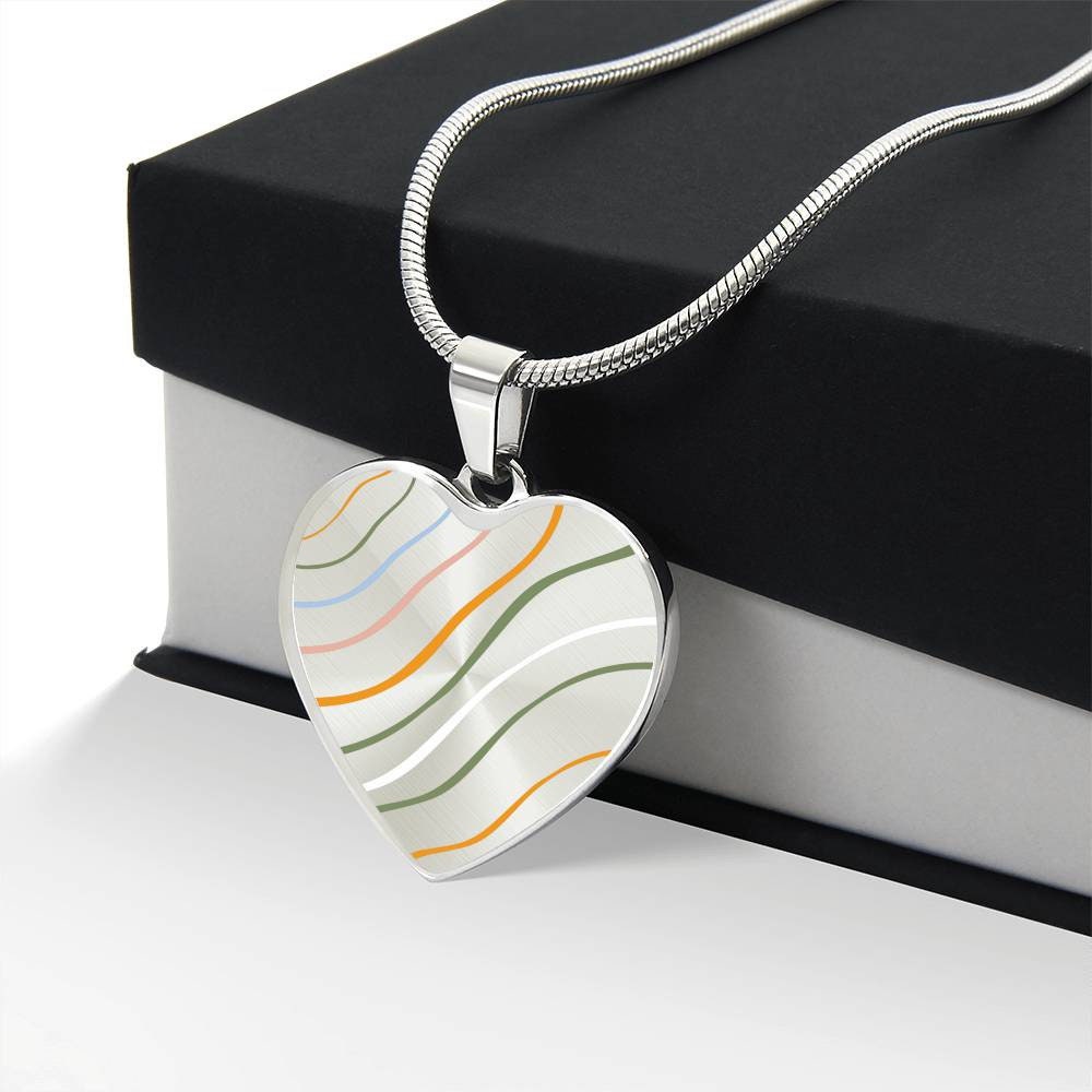 Graphic Heart Pendant + Necklace - Abstract Wavy Lines