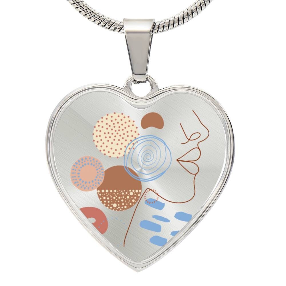 Graphic Heart Pendant + Necklace - Abstract Woman Face