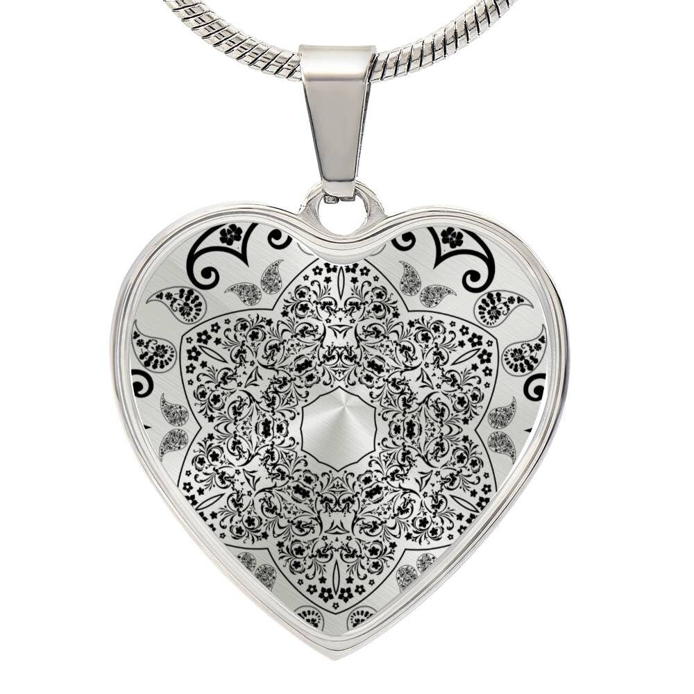 Graphic Heart Pendant + Necklace - Arabesque Mandala