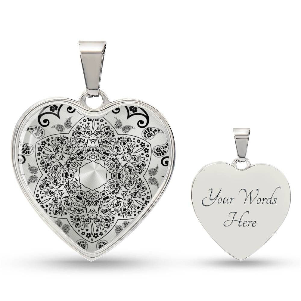 Graphic Heart Pendant + Necklace - Arabesque Mandala