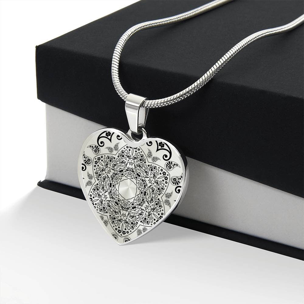 Graphic Heart Pendant + Necklace - Arabesque Mandala