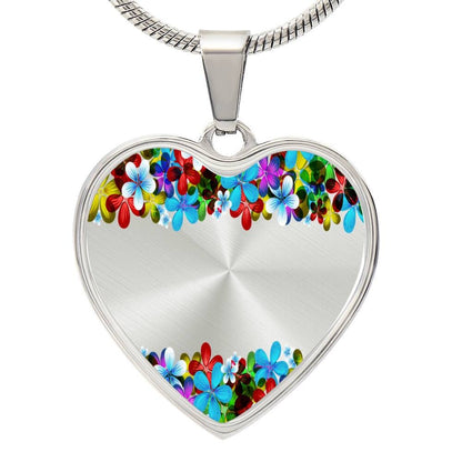 Graphic Heart Pendant + Necklace - Floral Frame