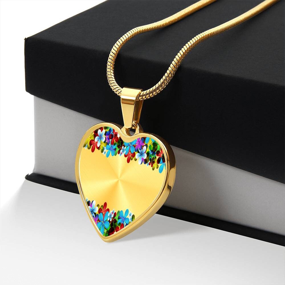 Graphic Heart Pendant + Necklace - Floral Frame
