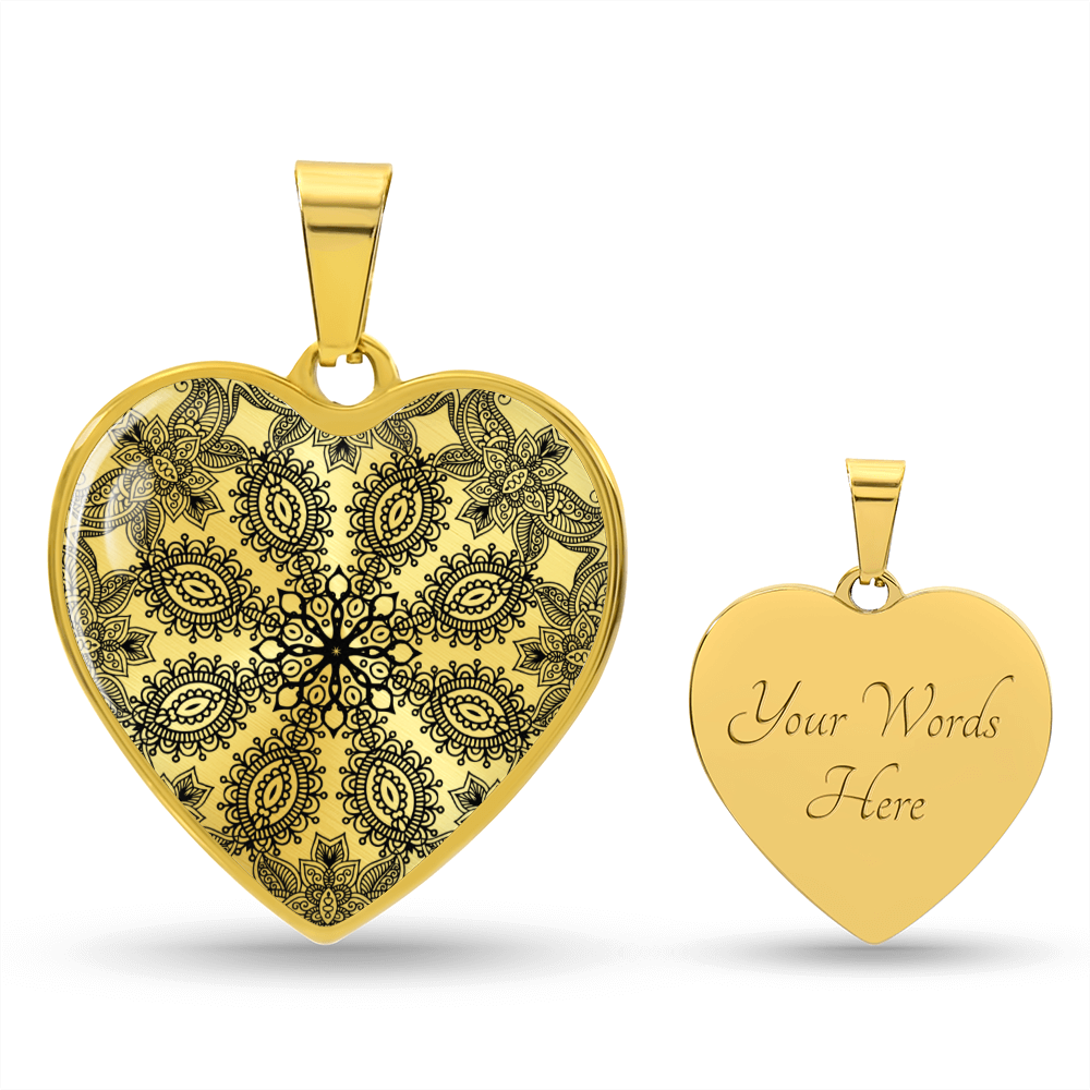 Graphic Heart Pendant + Necklace - Floral Henna Mandala