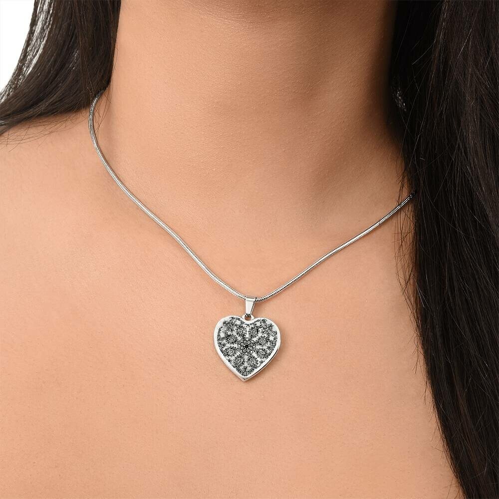 Graphic Heart Pendant + Necklace - Floral Henna Mandala