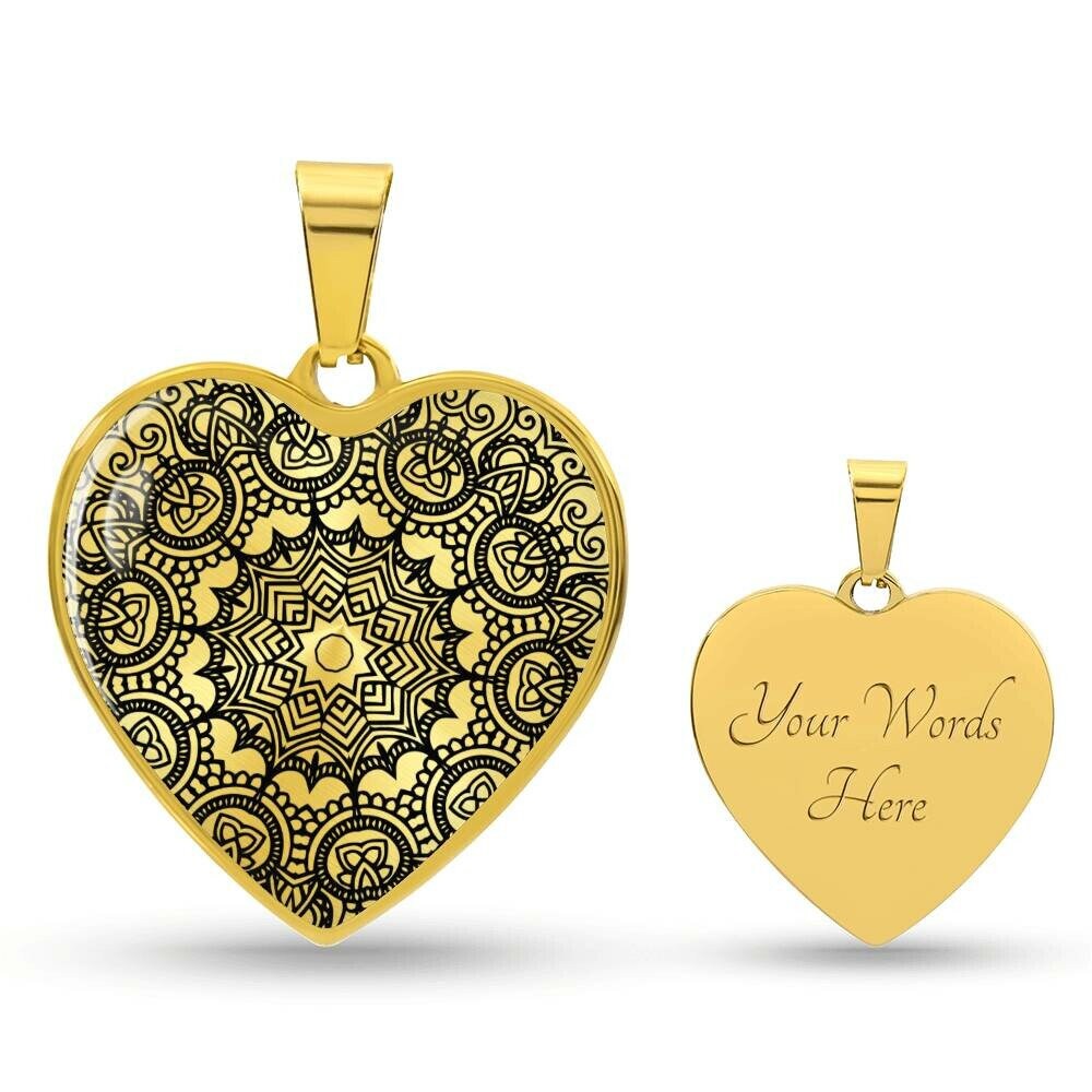 Graphic Heart Pendant + Necklace - Floral Mandala