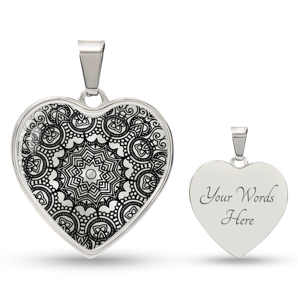 Graphic Heart Pendant + Necklace - Floral Mandala