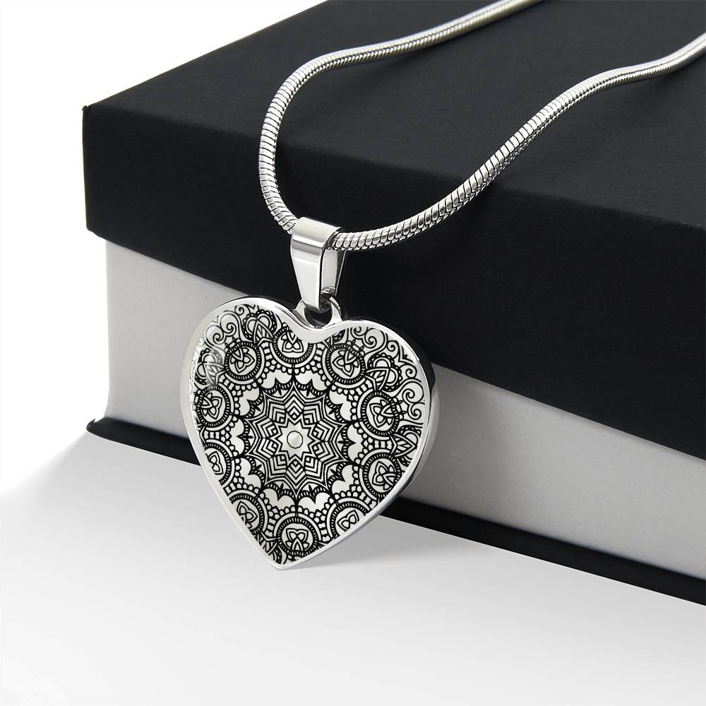 Graphic Heart Pendant + Necklace - Floral Mandala