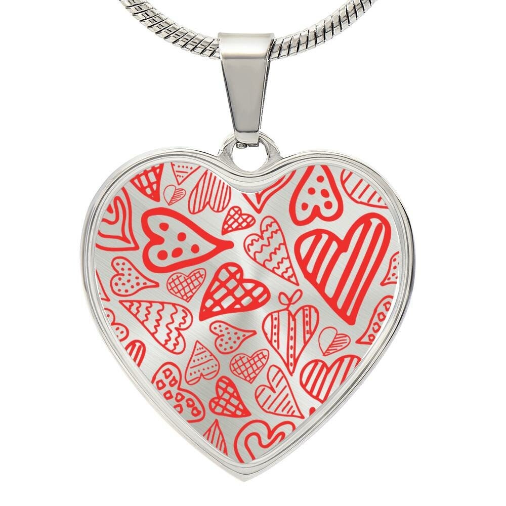 Graphic Heart Pendant + Necklace - Hearts Pattern