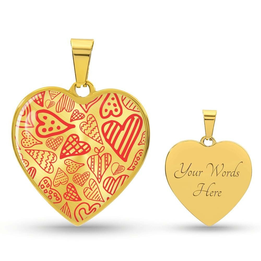 Graphic Heart Pendant + Necklace - Hearts Pattern