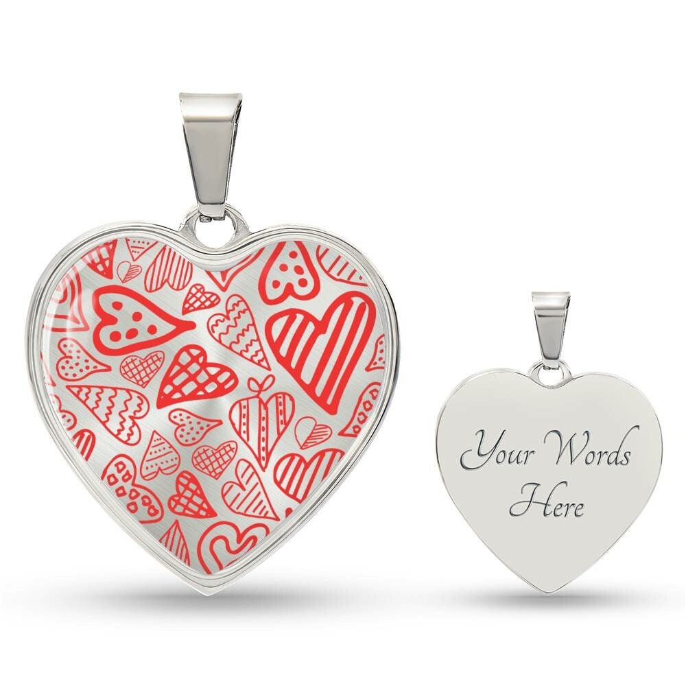 Graphic Heart Pendant + Necklace - Hearts Pattern