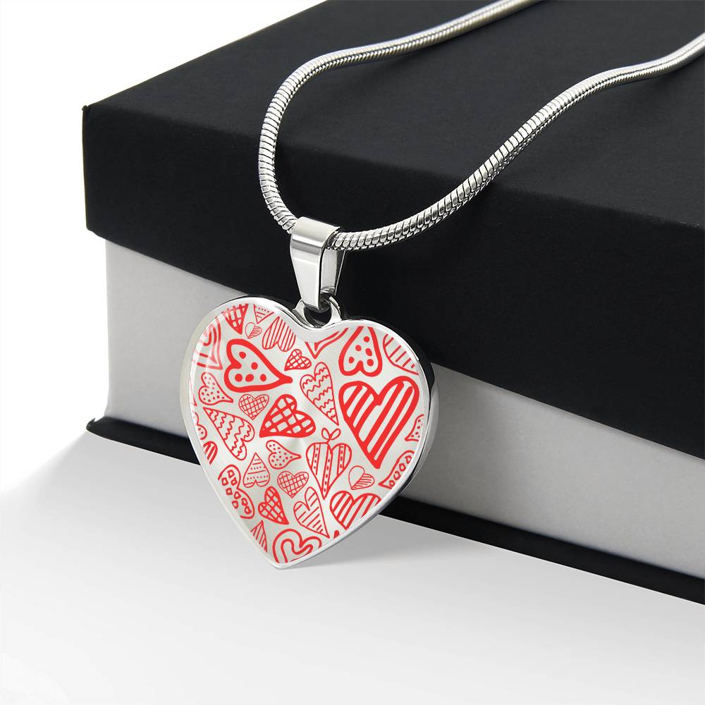 Graphic Heart Pendant + Necklace - Hearts Pattern