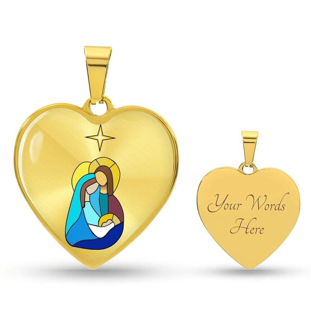 Graphic Heart Pendant + Necklace - Holy Family