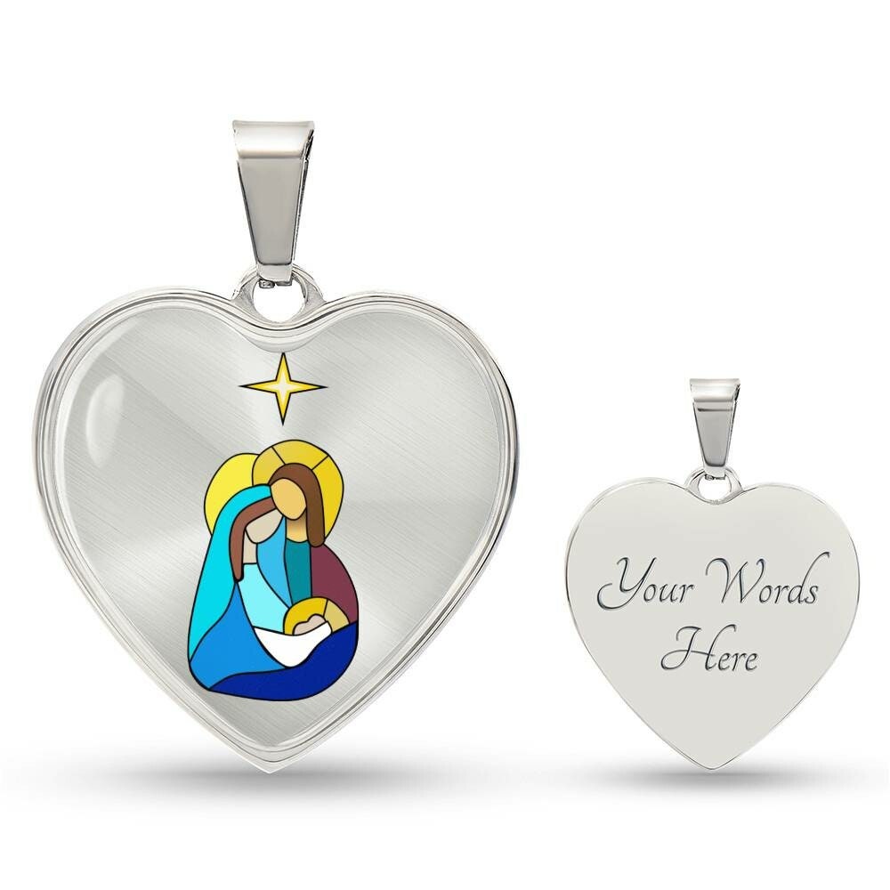 Graphic Heart Pendant + Necklace - Holy Family