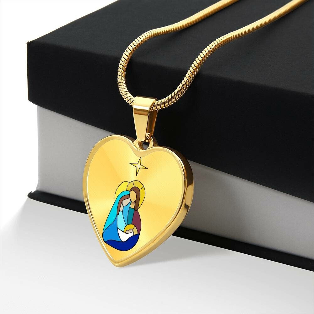 Graphic Heart Pendant + Necklace - Holy Family
