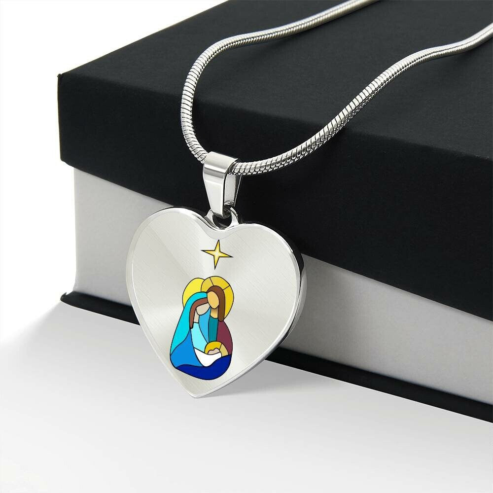 Graphic Heart Pendant + Necklace - Holy Family