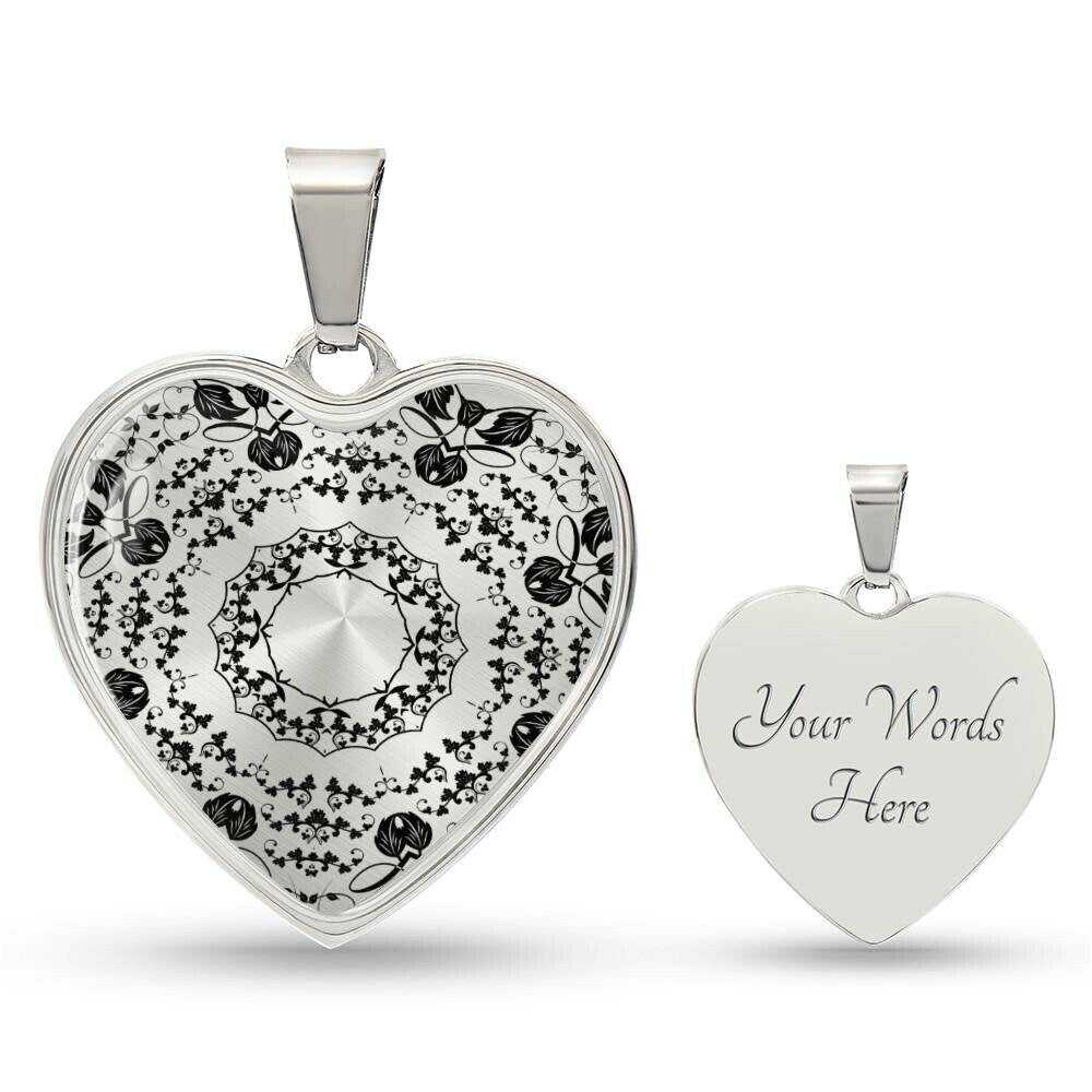 Graphic Heart Pendant + Necklace - Mandala Flower Rosette