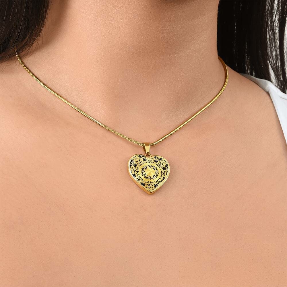 Graphic Heart Pendant + Necklace - Mandala Flower Rosette