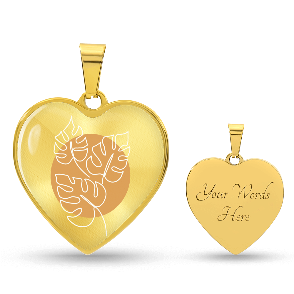 Graphic Heart Pendant + Necklace - Monstera Leaves