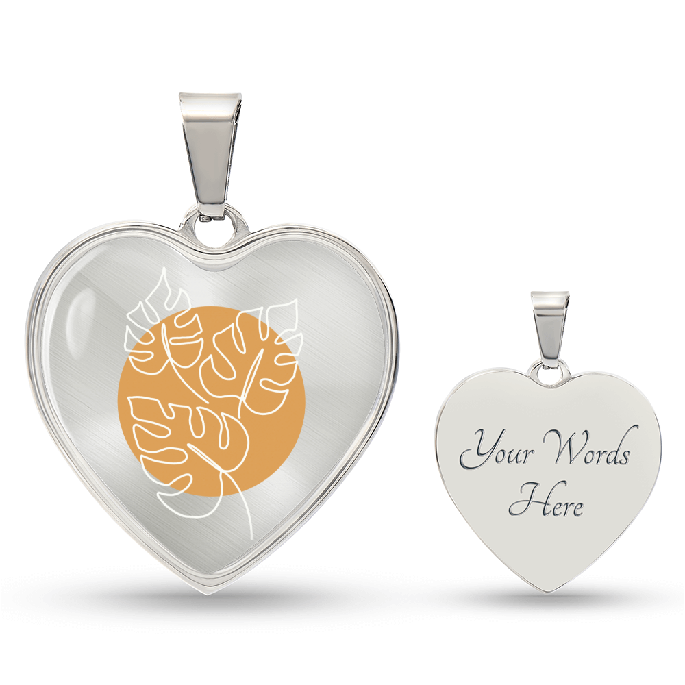 Graphic Heart Pendant + Necklace - Monstera Leaves