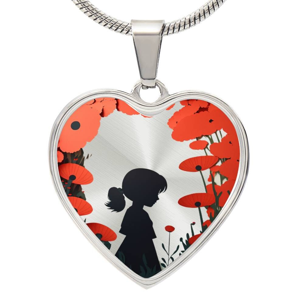 Graphic Heart Pendant + Necklace - Red Poppies