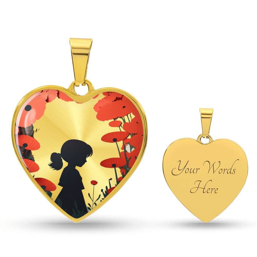 Graphic Heart Pendant + Necklace - Red Poppies