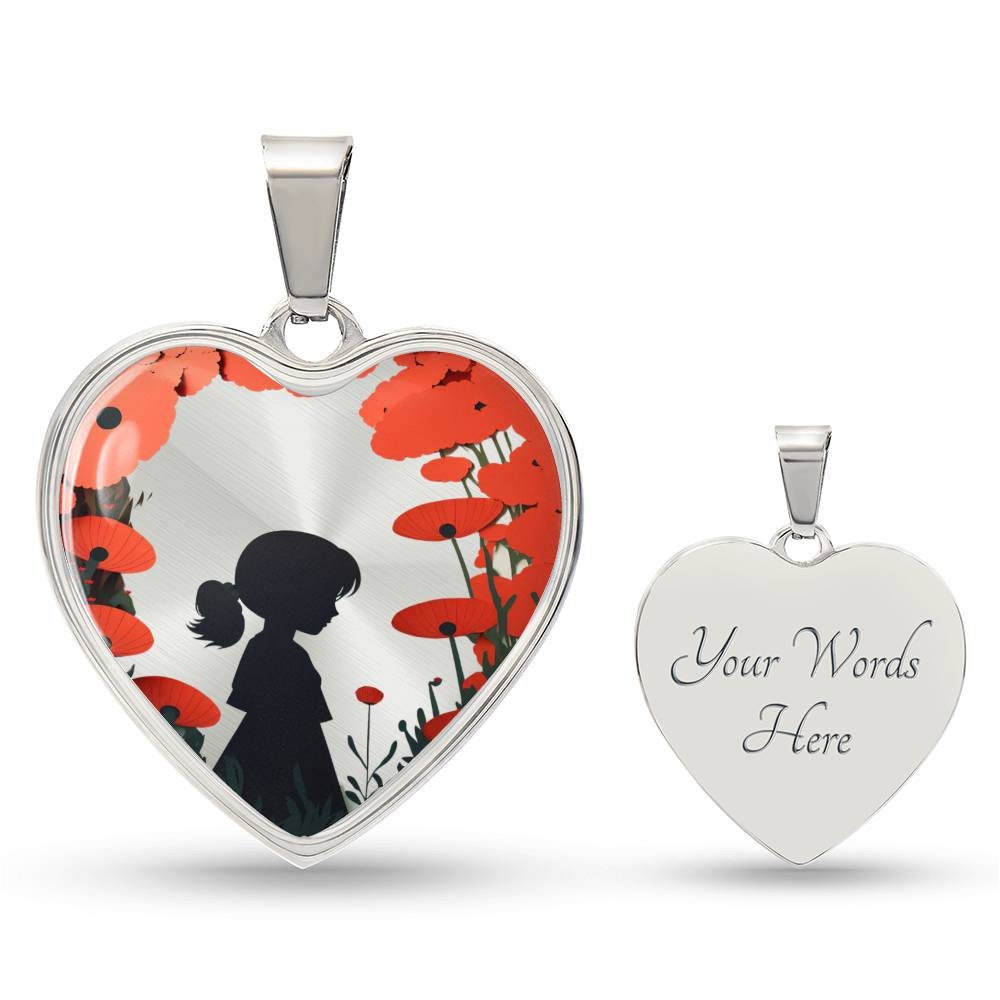Graphic Heart Pendant + Necklace - Red Poppies