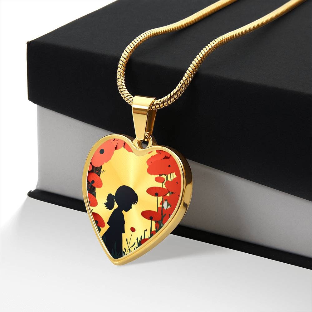 Graphic Heart Pendant + Necklace - Red Poppies