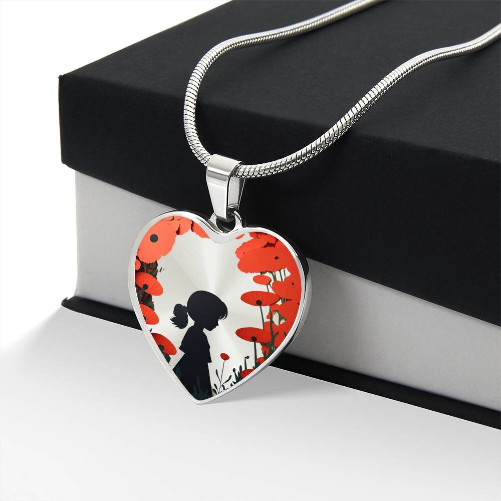 Graphic Heart Pendant + Necklace - Red Poppies