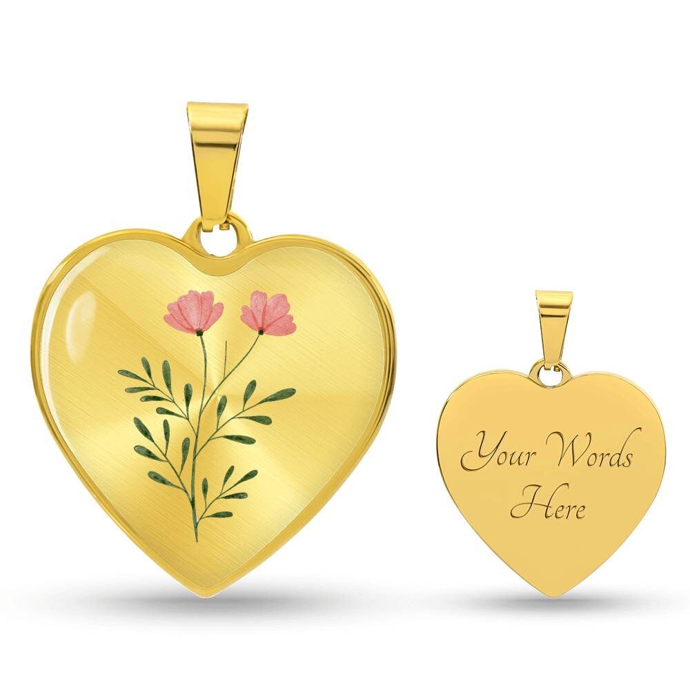 Graphic Heart Pendant + Necklace - Watercolor Flowering Plant