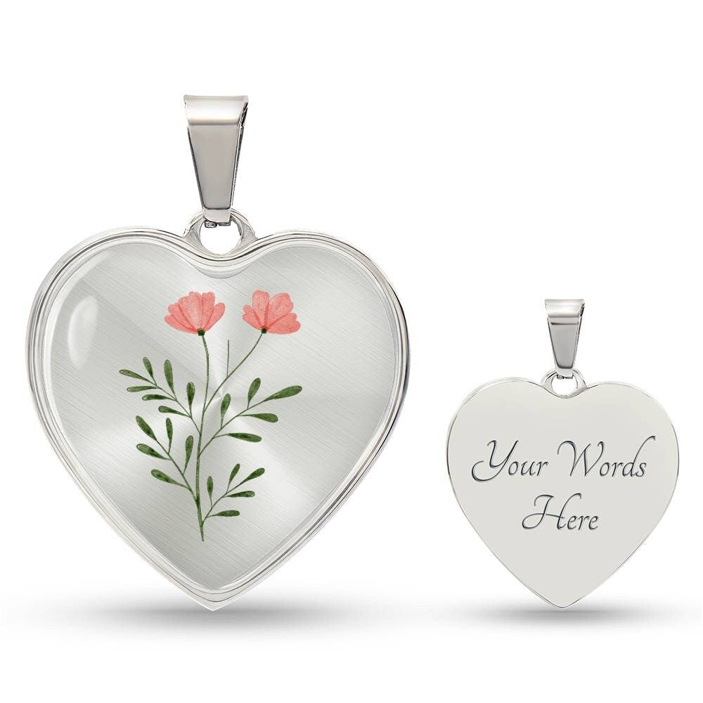 Graphic Heart Pendant + Necklace - Watercolor Flowering Plant