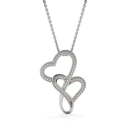 Picture the joy lighting up your loved one's face when they lay eyes on our stunning Heart-to-Heart Pendant Necklace! The intertwined hearts symbolize an unbreakable bond between two souls. Crafted with a touch of magic, this pendant boasts a 14K white gold finish and twinkles with delicate cubic zirconia crystals, adding just the right amount of sparkle. It's effortlessly elegant and elevates any outfit, making it the perfect gift for that special someone!