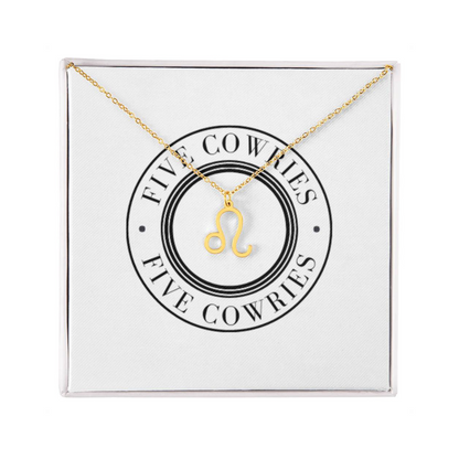 Leo Zodiac Name Necklace. Handcrafted with care, this piece is made from durable stainless steel and optionally dipped in 18k yellow gold and features her unique astrological sign.