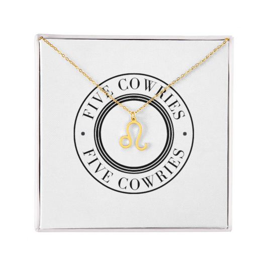 Leo Zodiac Name Necklace. Handcrafted with care, this piece is made from durable stainless steel and optionally dipped in 18k yellow gold and features her unique astrological sign.