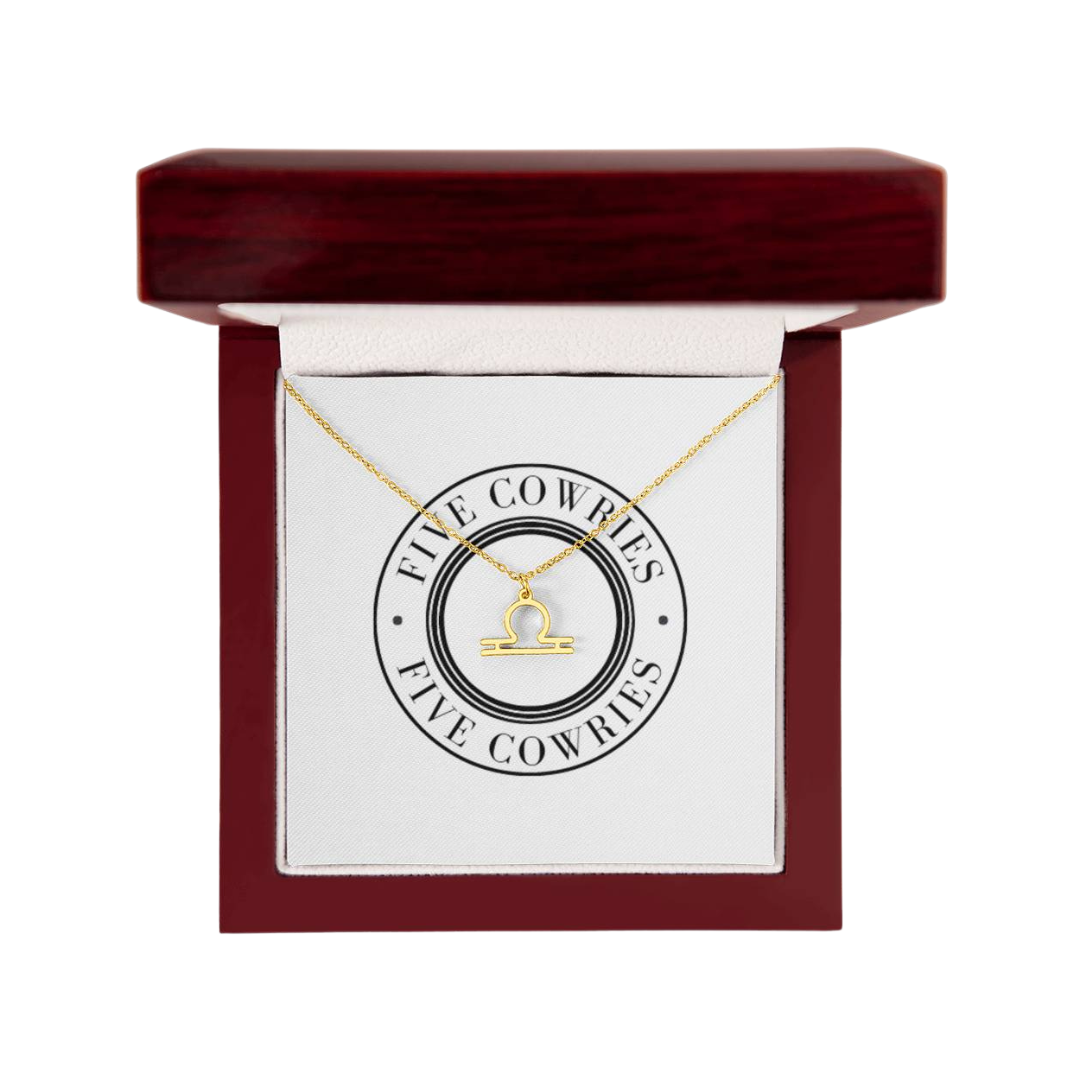 Libra Zodiac Name Necklace. Handcrafted with care, this piece is made from durable stainless steel and optionally dipped in 18k yellow gold and features her unique astrological sign.