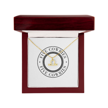 Libra Zodiac Name Necklace. Handcrafted with care, this piece is made from durable stainless steel and optionally dipped in 18k yellow gold and features her unique astrological sign.