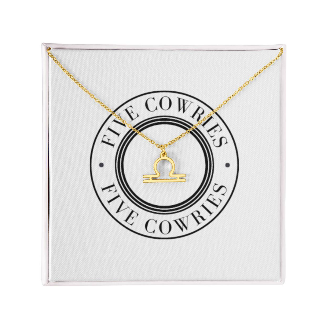 Libra Zodiac Name Necklace. Handcrafted with care, this piece is made from durable stainless steel and optionally dipped in 18k yellow gold and features her unique astrological sign.