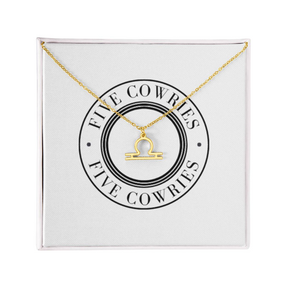 Libra Zodiac Name Necklace. Handcrafted with care, this piece is made from durable stainless steel and optionally dipped in 18k yellow gold and features her unique astrological sign.
