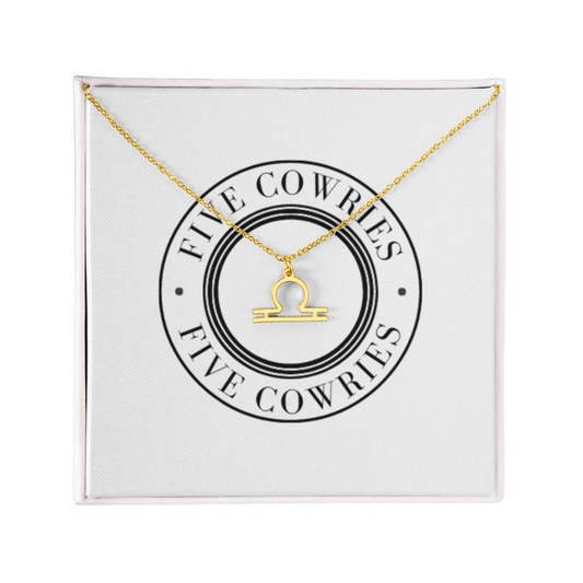 Libra Zodiac Name Necklace. Handcrafted with care, this piece is made from durable stainless steel and optionally dipped in 18k yellow gold and features her unique astrological sign.