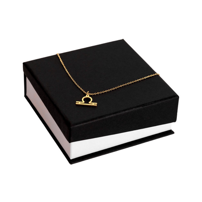 Libra Zodiac Name Necklace. Handcrafted with care, this piece is made from durable stainless steel and optionally dipped in 18k yellow gold and features her unique astrological sign.