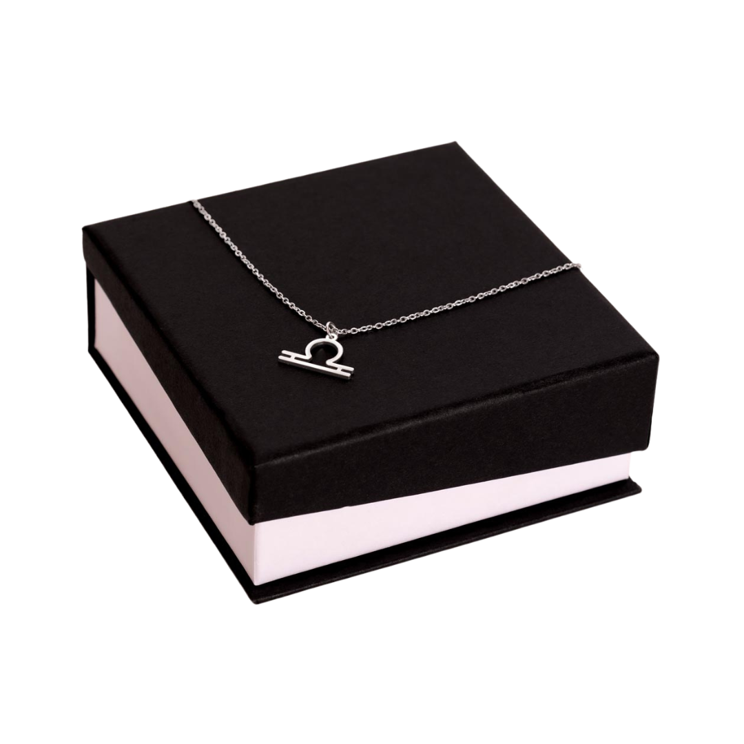 Libra Zodiac Name Necklace. Handcrafted with care, this piece is made from durable stainless steel and optionally dipped in 18k yellow gold and features her unique astrological sign.