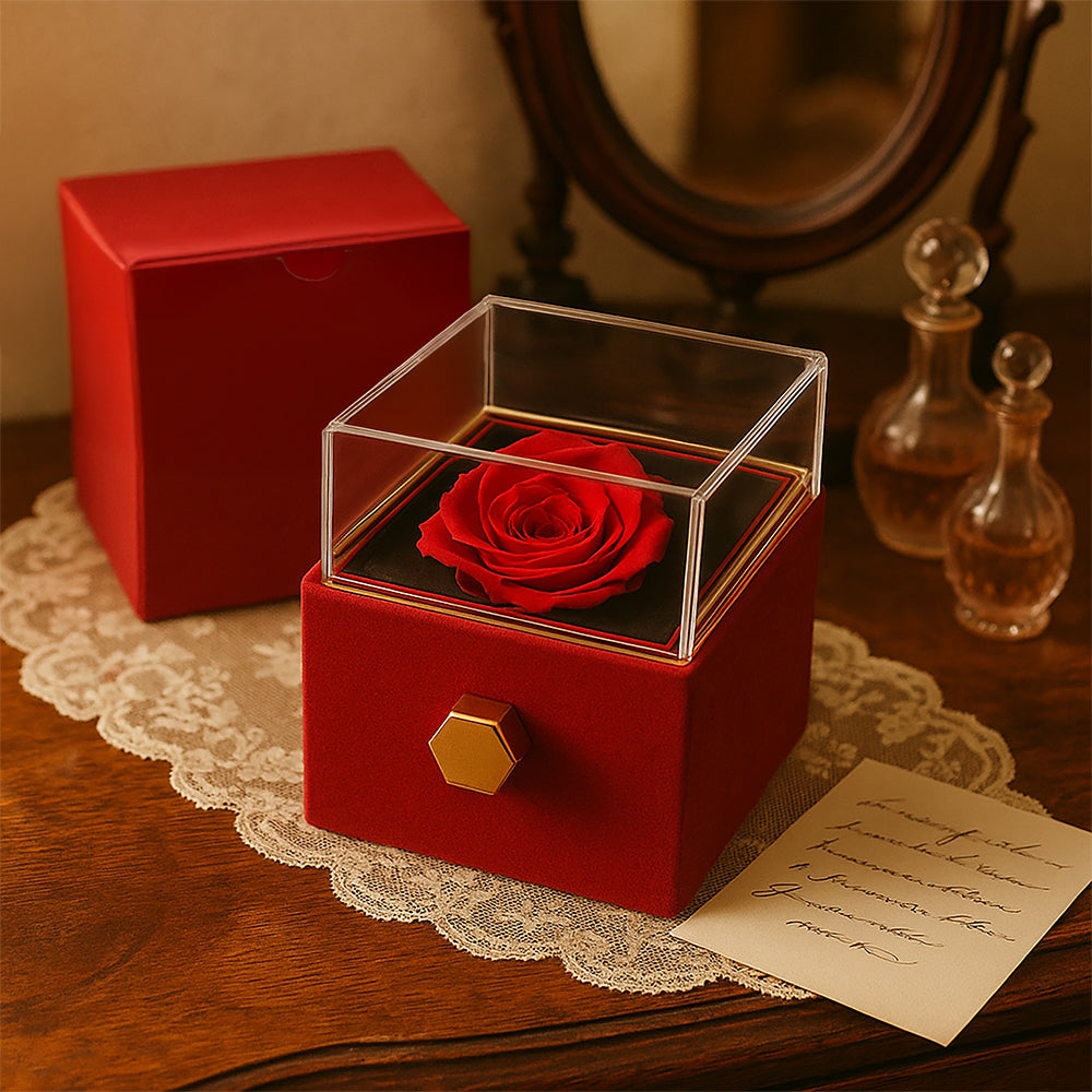 Imagine her reaction as she receives this beautiful Love Knot Necklace. Representing an unbreakable bond between two souls, this stunning pendant is adorned with premium cubic zirconia crystals, making it a timeless symbol of love and devotion. The luxurious box, featuring a meticulously preserved rose that never fades, adds an extra touch of love. With a simple turn of the gold knob, her breathtaking gift is revealed—making it the perfect sentimental gift for that special someone.