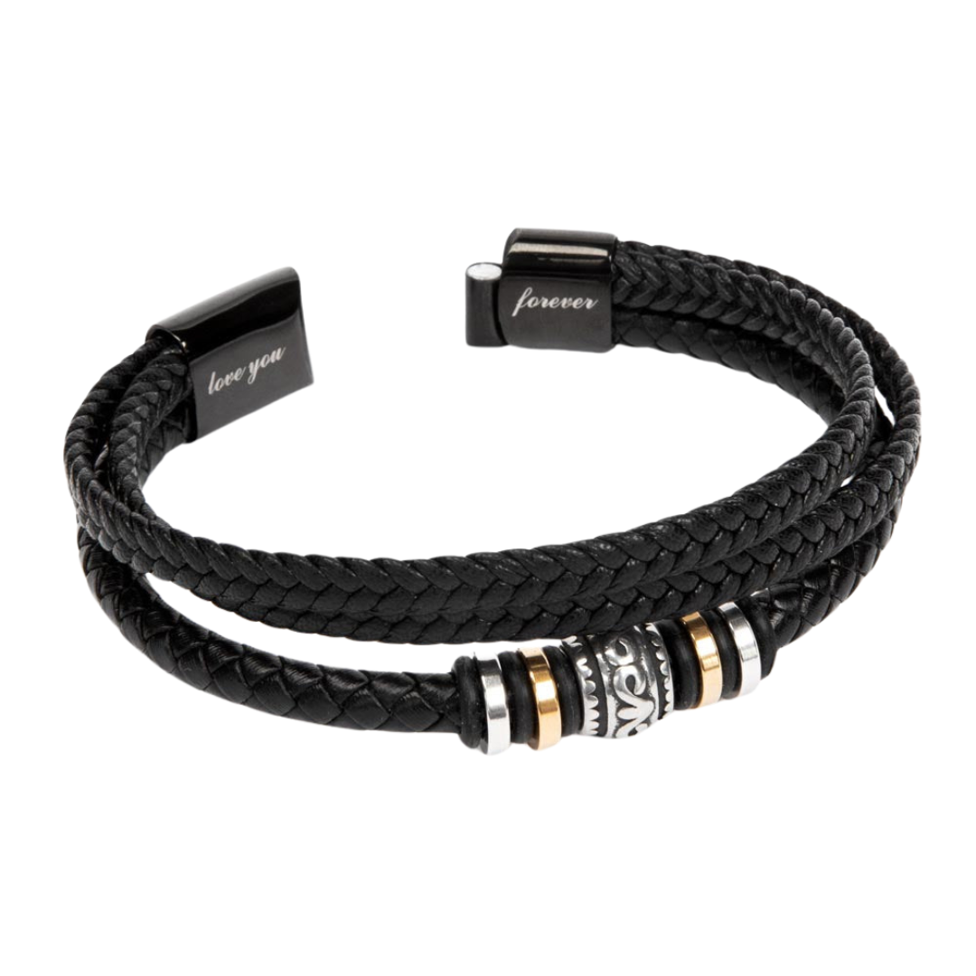 Men Leather bracelet, Love you forever bracelet, Valentine gift for him, Birthday gift, Engraved bracelet, Beaded stainless steel Bracelet