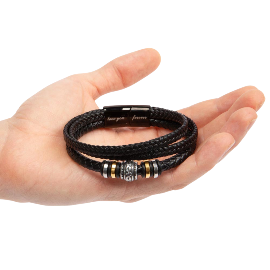 Men Leather bracelet, Love you forever bracelet, Valentine gift for him, Birthday gift, Engraved bracelet, Beaded stainless steel Bracelet