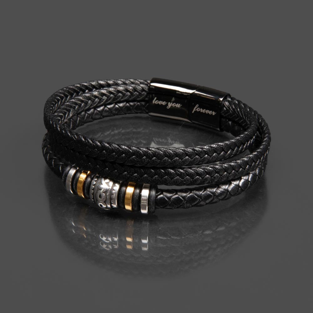 Men Leather bracelet, Love you forever bracelet, Valentine gift for him, Birthday gift, Engraved bracelet, Beaded stainless steel Bracelet